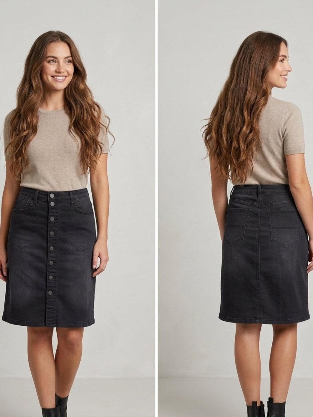 KUT FROM THE KLOTH Rose Button Front Denim Skirt Black Washed Utility Size 6